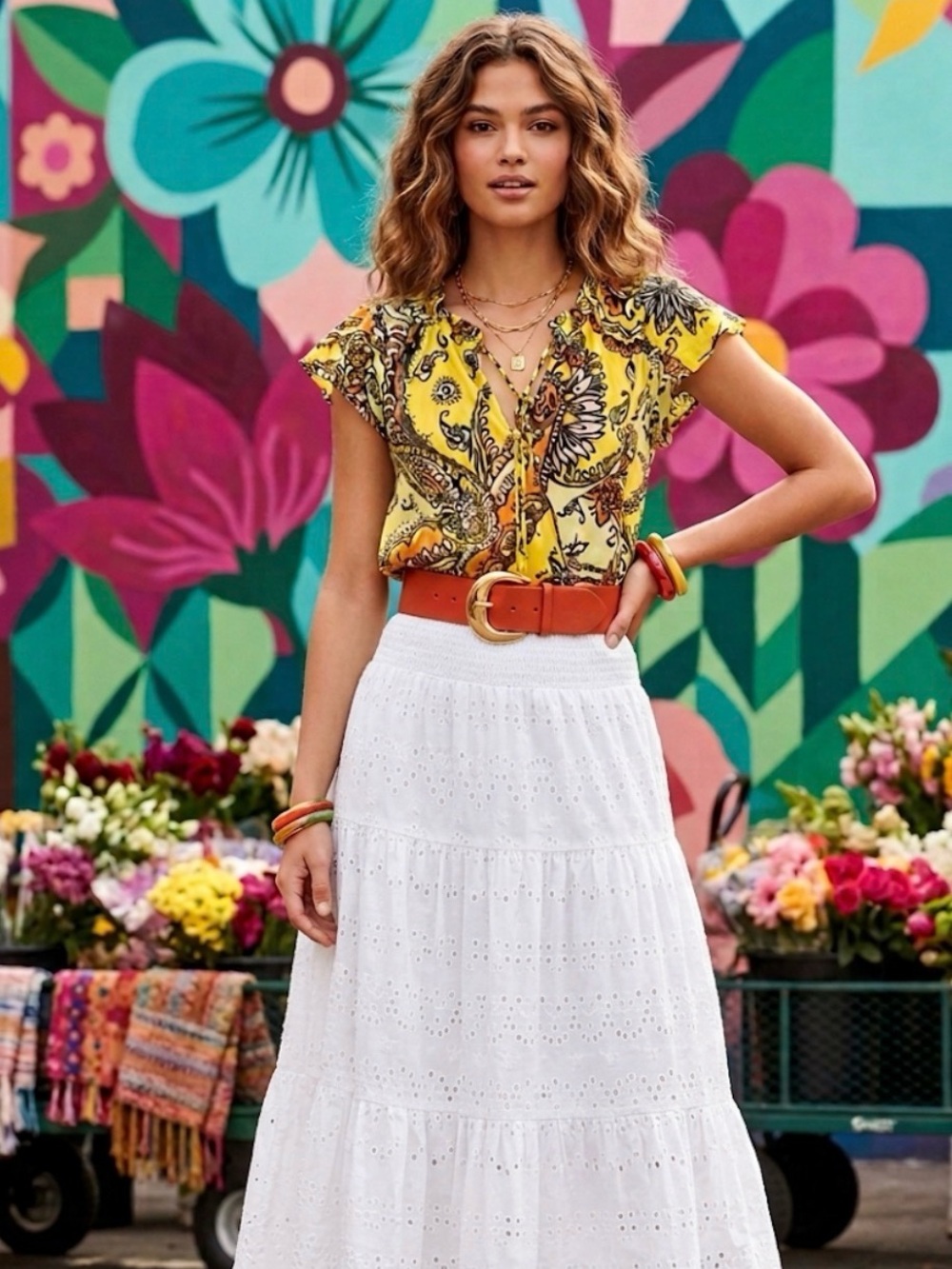 Yellow and Black Paisley Women's Blouse/D047